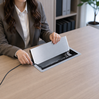 Organizador de Cables Empotrable para Escritorio, Metálico Plateado, Caja de Conexiones Oculta, Accesorios Modernos para Mesa de Reuniones y Sala de Juntas