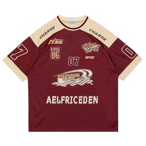 T-shirt unisexe en jersey graphique surdimensionné Haut d'été décontracté à motifs avec tissu tricoté au design streetwear vintage - Product Image 1