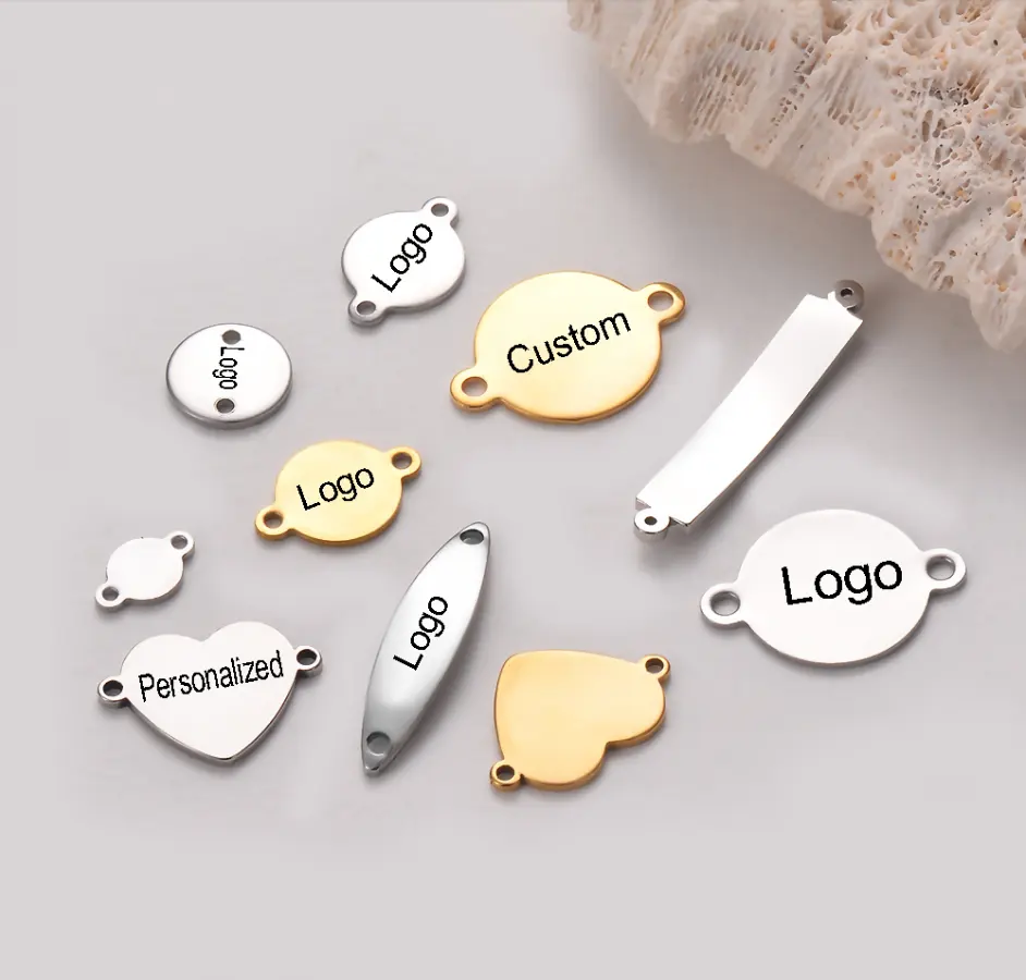 WYSE Custom brand Logo Tags For Makings zinc alloy Necklace Brand Tag Charms 2 Hole Connector Diy Jewelry Making