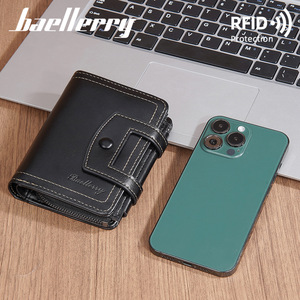 Baelerry Men's Tri-Fold <b>Wallet</b> RFID Protection Black Leather Coin Purse Multi-Card <b>Holder</b> Everyday Use - Product Image 3