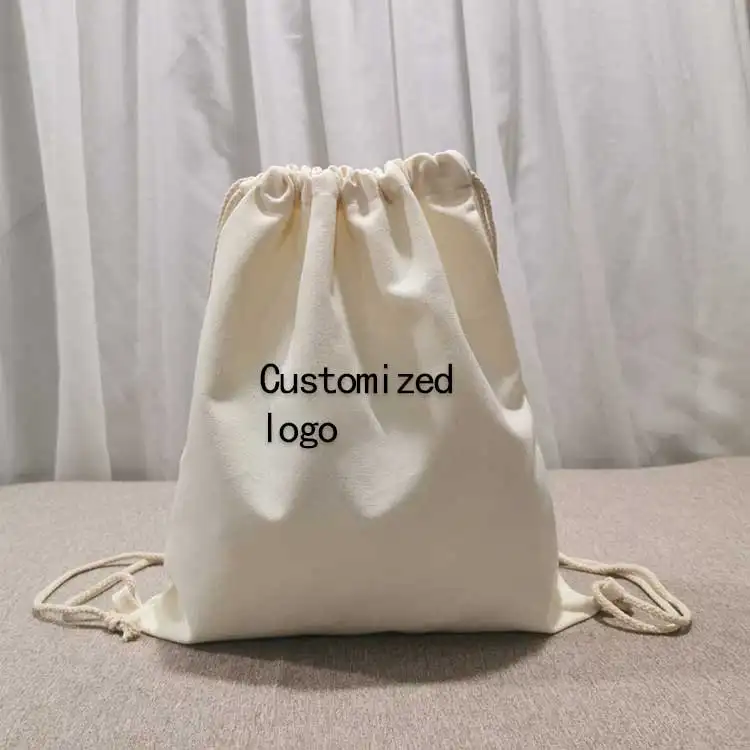 Borsa sportiva personalizzata in tela di cotone tinta unita con coulisse borsa da viaggio mini borse da scuola zaino articoli promozionali con logo