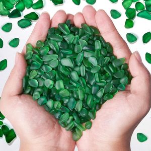 Sea Glass Stones for Crafts Vases Fish Tank 1LB (405g/14.28oz) Green Glass Pebbles Gemstones