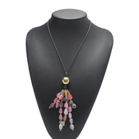 Collier vintage coloré à pampilles perlées pour femme, longue chaîne en corde avec pendentif en résine, style bohème, pour pull, vente en gros