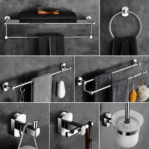 Ensemble d'accessoires de salle de bain standard 6 pièces en cuivre chromé, porte-serviettes, barre à serviettes, porte-brosse de toilette, style moderne minimaliste - Product Image 2