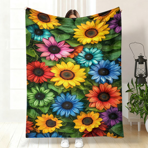 Couverture en flanelle à motif floral tournesol, plaid léger et respirant pour la sieste, idéal pour la chaleur hivernale, impression personnalisée OEM ODM - Product Image 4