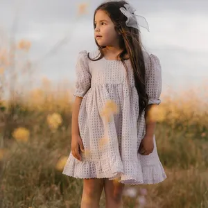 Vestidos de Bebé, <span class=keywords><strong>Ropa</strong></span> Infantil, Mangas Abullonadas Personalizadas, Ribete de Encaje, <span class=keywords><strong>Ropa</strong></span> de Verano para Niña - Product Image 1