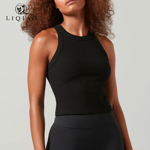 Tops de Yoga Cortos Acanalados de Alta Calidad al por Mayor para Mujer, Cuello Alto, Sin Mangas, Ajuste Delgado, Básicos - Product Image 3