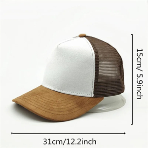 Gorra de béisbol de gamuza de cinco paneles con etiqueta de cuero y logotipo personalizado para hombre y mujer, gorra de camionero de malla a juego de colores para primavera y verano - Product Image 4