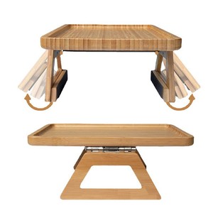 Bamboo <b>Sofa</b> Tray Rectangular Foldable Armrest <b>Table</b> For Couch Snack Plate Natural Wood Color - Product Image 5