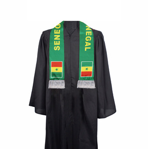 Wholesale Senegal Flag Graduation Stole Sash Satin Country 17*135cm Scarf with Tassels for College University Ceremony