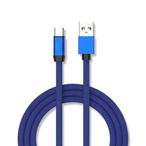 Câble - câble de type C tressé de 1 mètre avec tissage en coton, couleur bleue, haute résistance, idéal pour la transmission de données - Product Image 1