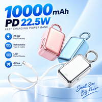 Batterie externe mini 10000mAh PD22.5W à charge rapide avec câble Type-C rétractable, affichage numérique, chargeur portable pour smartphones