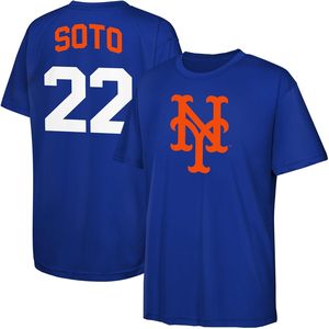 Camiseta Deportiva Azul de los New York Mets para Niños, Modelo Soto 22, Cuello Redondo, Absorbe la Humedad, Ropa de Béisbol - Product Image 1