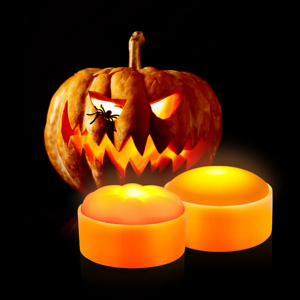 Led Halloween Lights Orange Waterproof Tea With Timer Lantern Battery Operated Outdoor Candles Flameless Pumpkin Lights