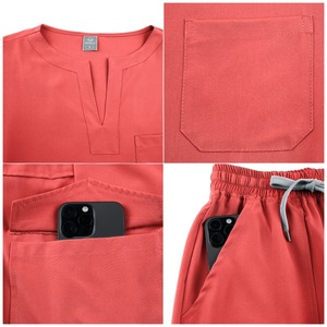 HZMNOI Scrub Uniform Set V-Neck Moisture Wicking For Medical Dental Nursing Workwear Split Design Red - Product Image 1