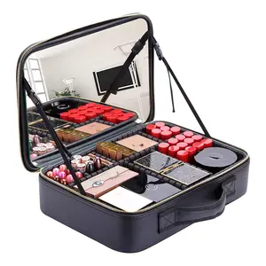 Polyester Travel Cosmetic Organizer Brush Holder Waterproof Makeup with compartments Artist Storage Box Makeup Bags with Mirror