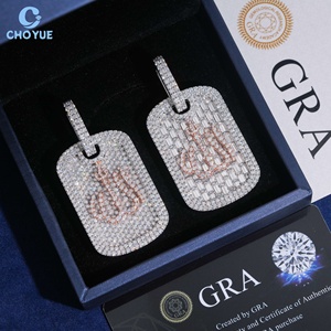 VVS Moissanite Luxury <b>Charm</b> Pendant 925 <b>Silver</b> 18K Gold Plated Baguette Cut Fire Design GRA Certified Luxury Hip Hop Jewelry - Product Image 1