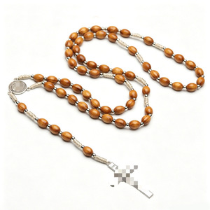 <span class=keywords><strong>Rosario</strong></span> Católico, Cuentas de Madera de 10-8mm, 59 Piezas, <span class=keywords><strong>Rosario</strong></span> Bautismal de la Virgen María, Cuentas de Oración Religiosas con Cruz - Product Image 1
