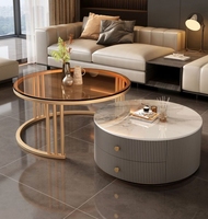 Ensemble de tables basses extensibles en pierre italienne couleur crème, style luxe léger, moderne et minimaliste, pour salon, usage domestique, petite taille