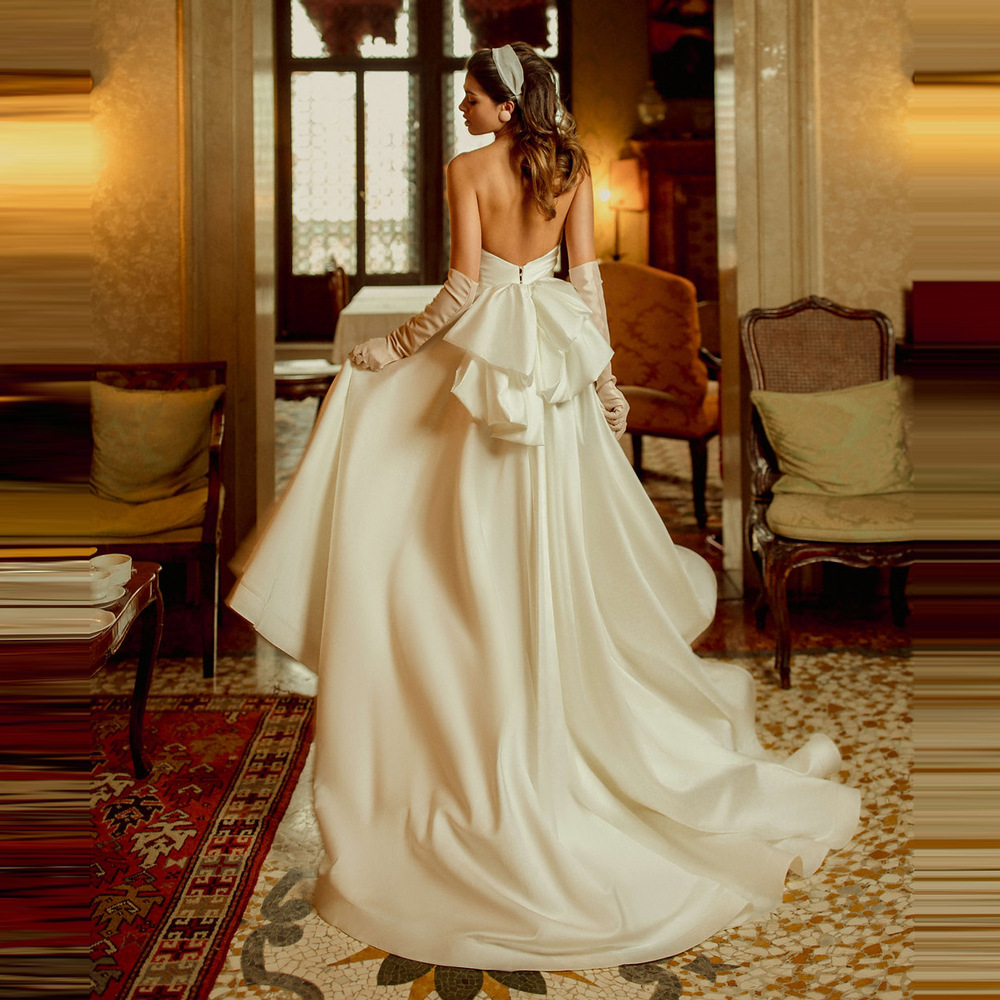 short front long back dress wedding Popular Short Front Long Back Organza Beaded Wedding Dress