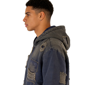 Sudadera con capucha y cremallera para hombre, estilo casual, con parches y tachuelas, desgastada, oversize, <span class=keywords><strong>grunge</strong></span>, tendencia 2026, venta al por mayor - Product Image 2