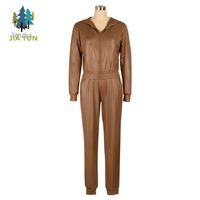 Ensembles pour femmes Yanzhui, vêtements pour femmes de qualité, pantalon de jogging à capuche court en similicuir, fermeture éclair, hiver