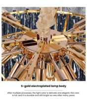 JYLIGHTING Lustre élégant en cristal et plumes dorées SAA CE pour salle à manger, lampe suspendue de luxe en verre