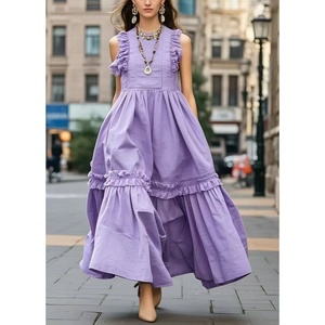 Vestido Casual Elegante para Mujer 2025, Estilo Bohemio, Color Lavanda, con Volantes, Dobladillo Extra Grande, Vestidos Ecológicos, Tejido con Patrón Sólido - Product Image 1
