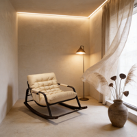 Fauteuil à bascule moderne minimaliste en métal, fauteuil inclinable double avec revêtement en cuir pour la maison, le balcon et les loisirs