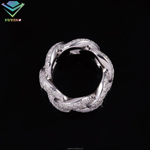 Bague 3 rangs en moissanite VVS plaqué or argent sterling 925 certifiée GRA, passe le testeur de diamant, sertissage griffe, style hip-hop, cadeau - Product Image 2