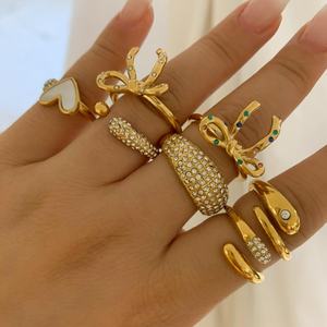 Anillos de Lujo de Acero Inoxidable con Diamantes Diseño Abierto de Lazo de Amor Personalizado Hip Hop Estilo INS Conjunto de Anillos de Lazo Joyería de Moda - Product Image 1