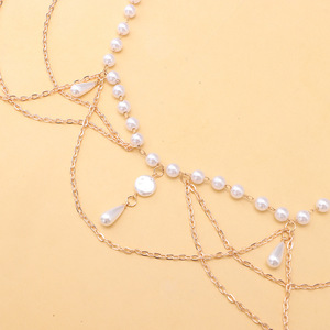 สร้อยคาดเอวไข่มุกสำหรับผู้หญิง สีทองขาว ประดับพู่ห้อย  สำหรับงานปาร์ตี้  เครื่องประดับแฟชั่น - Product Image 4