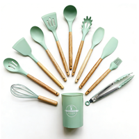 Accessoires de cuisine Outils de cuisine 12 pièces Ensemble d'ustensiles de cuisine en silicone de qualité alimentaire avec manche en bois