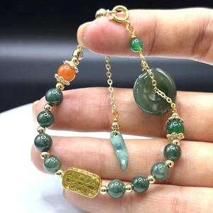 سوار سلسلة عصري من اليشم الأخضر، أقراط متدلية بشرابة للكاحل، تصميم طويل بمقبض - Product Image 1