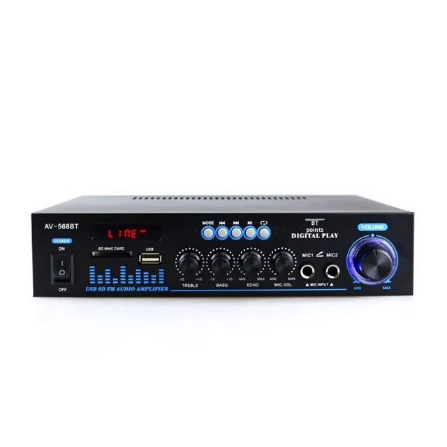AV-568 AV-569BT 60W+60W Bluetooth5.0 Home Amplifier Metal USB SD Card HiFi Stereo 0.4% THD 80dB SNR