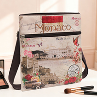 Sac à bandoulière rétro vintage imprimé carte postale pour femme, sac de voyage souvenir en PU avec poche zippée et sangle réglable