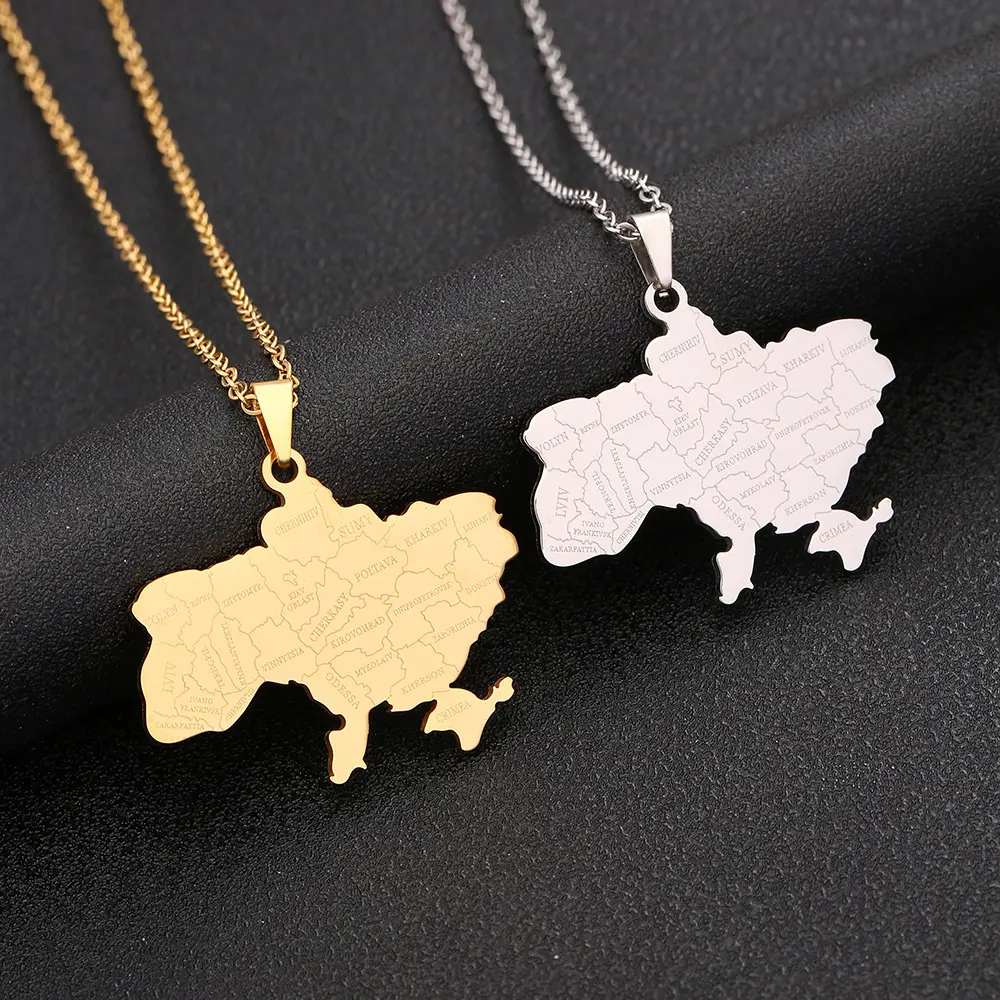 New Ukraine Map With City Name Pendant Necklace Ukrainian Ethnic Anniversary Necklace for Women Girls