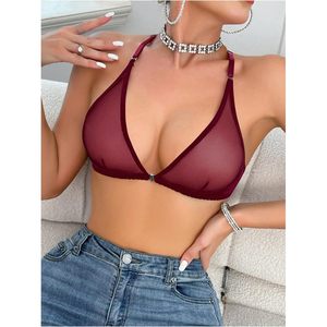 Soutien-gorge bralette personnalisé pour femme en maille transparente, fermeture avant, décolleté plongeant en V, sans armatures, lingerie sexy, bonnet triangle - Product Image 4