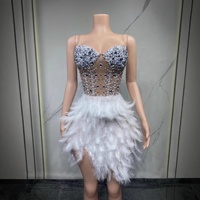 Robe de bal élégante de luxe pour femme, robe de soirée noire, robe longue à plumes et strass, robe courte, performance
