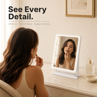 Miroir de maquillage HD avec éclairage, cadre ABS blanc 25x30cm, capteur tactile, rotation à 360°, trois couleurs de lumière réglables