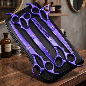 Ensemble de ciseaux de coiffure professionnels, acier inoxydable violet, lame tranchante, manche long, pour droitiers, outils de salon pour effiler les cheveux - Product Image 4