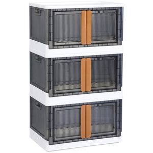 Bacs de rangement pliables robustes en plastique avec couvercle et porte, 8,4/19 gal, pour chambre d'étudiant, empilables, organisateur de coffre de voiture - Product Image 1