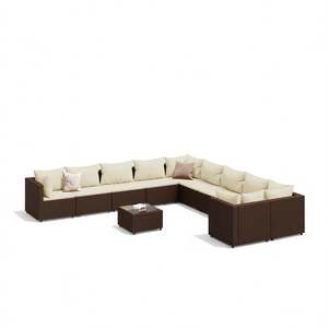 Conjunto de Sofá de Ratán Marrón para Patio con Cojines, Patas Ajustables, Muebles de Jardín para Exteriores, Diseño Contemporáneo - Product Image 1