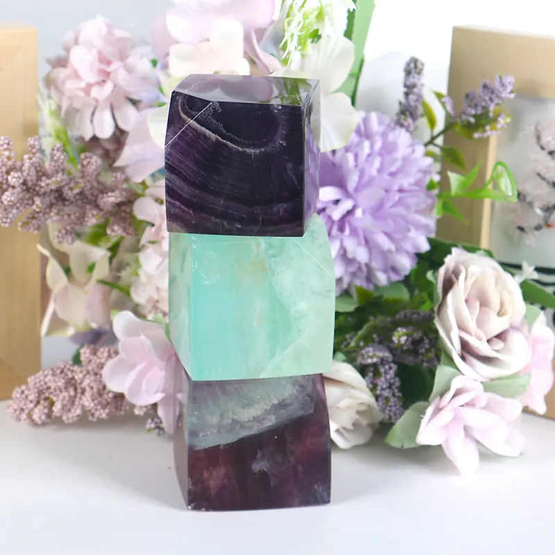Kristal Groothandel Verkopen Hoge Kwaliteit Natuurlijke Kristallen Vierkante Regenboog Fluoriet Kubus Voor Huisdecoratie