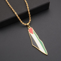 En promotion : Collier pendentif unisexe en acier inoxydable avec carte de Palestine vintage, motif goutte d'huile, sur cordon, style mode et personnalité, pour le marché international.