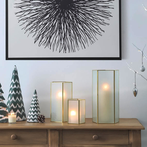 Lanterne à bougie tendance avec verre givré pour décorations de Noël, nouveau design, porte-bougie votif en vente - Product Image 2