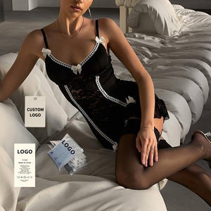 Robe élégante noire en dentelle avec détail nœud, lingerie érotique sexy pour femmes - Product Image 1