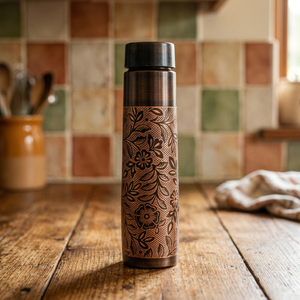Pure Copper Eco-Friendly Cute Large Capacity <b>Water</b> <b>Bottle</b> Antique Floral Meenakari Design Leak Proof Ayurvedic Health Benefits - Product Image 3