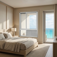 Ventana Corredera Moderna de Aluminio PTAC con Vidrio Laminado Resistente a Huracanes, Acero Inoxidable, Aprobada por Miami-Dade