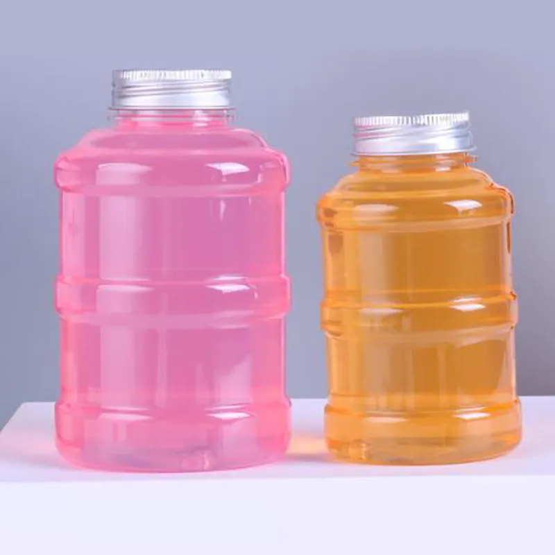 300ミリリットル500ミリリットル700ミリリットル1000ミリリットルCustom Mini Bucket Cup Plastic Empty Water Beverage Bubble Boba Milk Tea PET Bottle With Alumium Lid